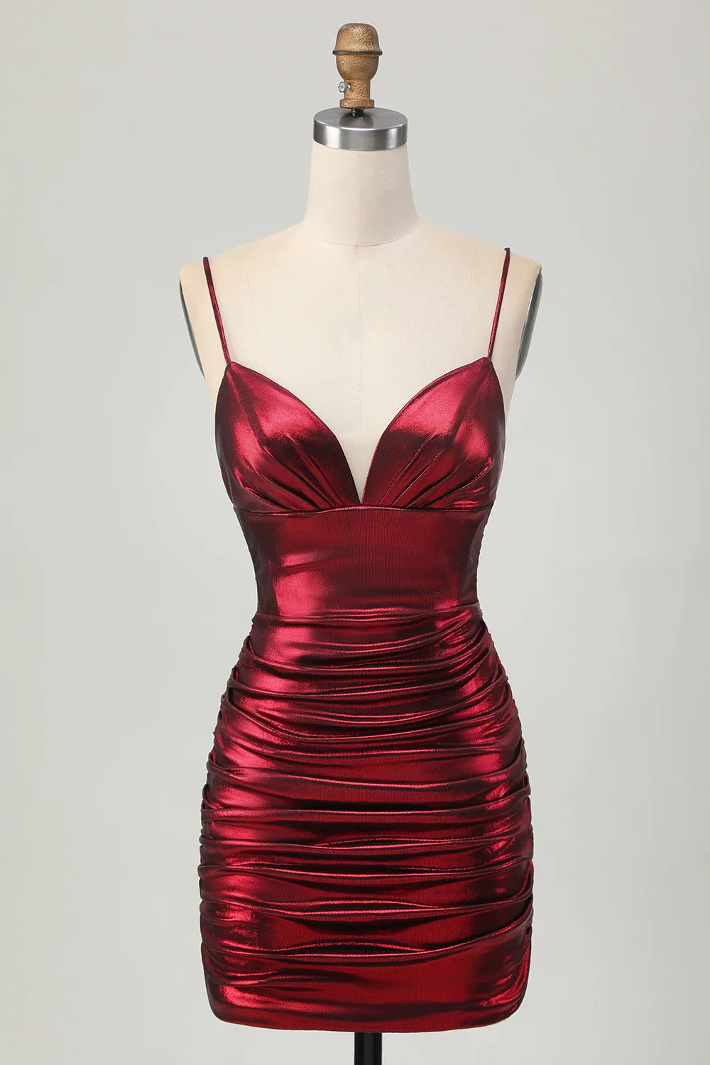 DingJi Wedding Charming Tight Ruffle Strap Metallic Short Homecoming Dresses
